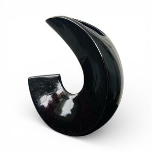 1970s Vintage Ikebana Black Ceramic Vase
